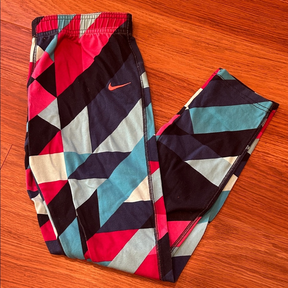 Nike Kids Colorful Geometric Leggings - Red, Blue, and Black